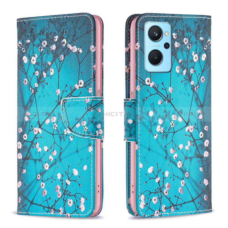 Handytasche Stand Schutzhülle Flip Leder Hülle Modisch Muster B01F für Oppo A96 4G Cyan