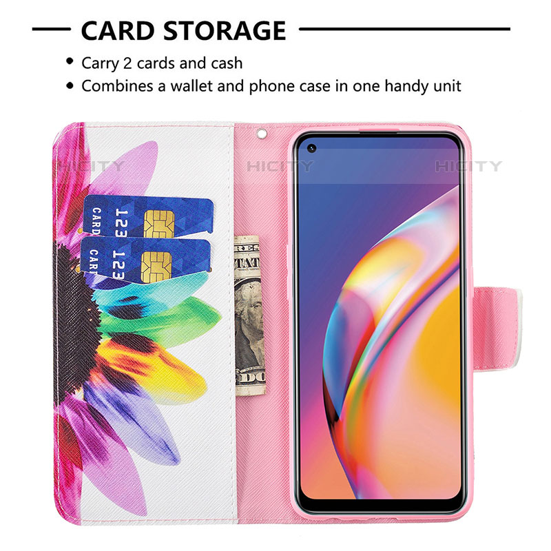 Handytasche Stand Schutzhülle Flip Leder Hülle Modisch Muster B01F für Oppo Reno5 F groß