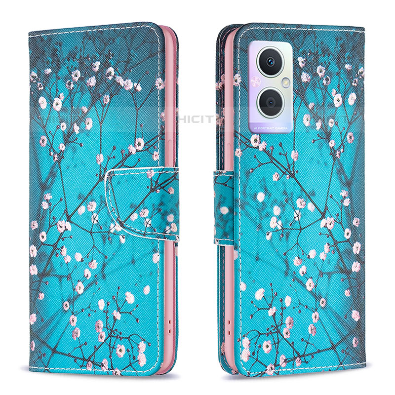 Handytasche Stand Schutzhülle Flip Leder Hülle Modisch Muster B01F für Oppo Reno8 Z 5G Cyan