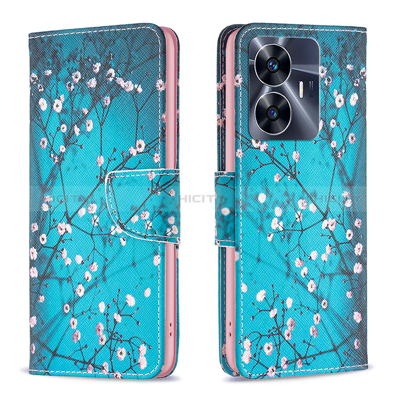 Handytasche Stand Schutzhülle Flip Leder Hülle Modisch Muster B01F für Realme C55 Cyan Plus