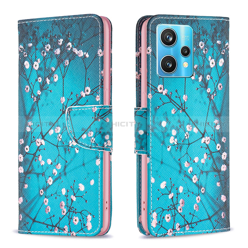 Handytasche Stand Schutzhülle Flip Leder Hülle Modisch Muster B01F für Realme Narzo 50 Pro 5G Cyan