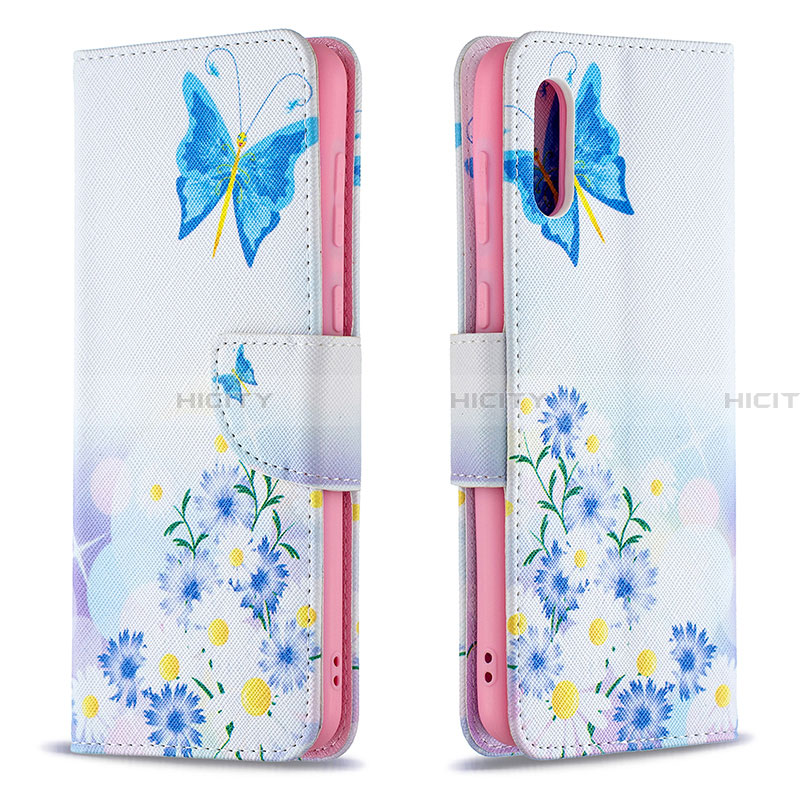 Handytasche Stand Schutzhülle Flip Leder Hülle Modisch Muster B01F für Samsung Galaxy A02 Blau