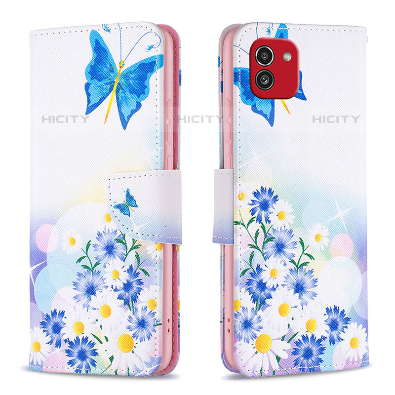 Handytasche Stand Schutzhülle Flip Leder Hülle Modisch Muster B01F für Samsung Galaxy A03 groß