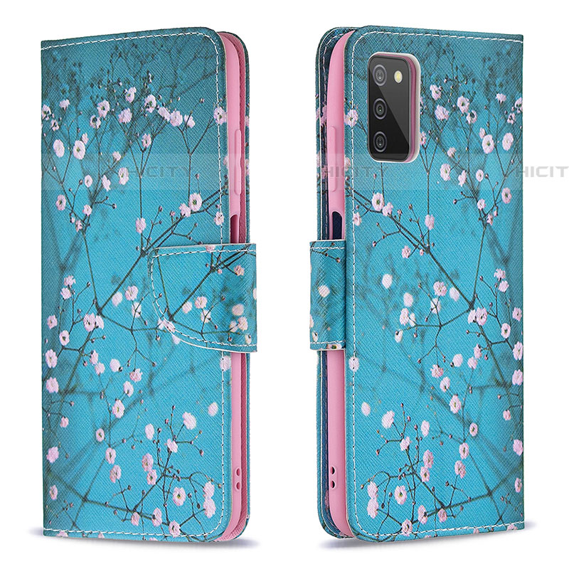 Handytasche Stand Schutzhülle Flip Leder Hülle Modisch Muster B01F für Samsung Galaxy A03s Cyan