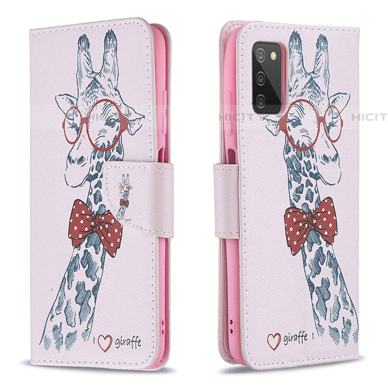 Handytasche Stand Schutzhülle Flip Leder Hülle Modisch Muster B01F für Samsung Galaxy A03s Rosa