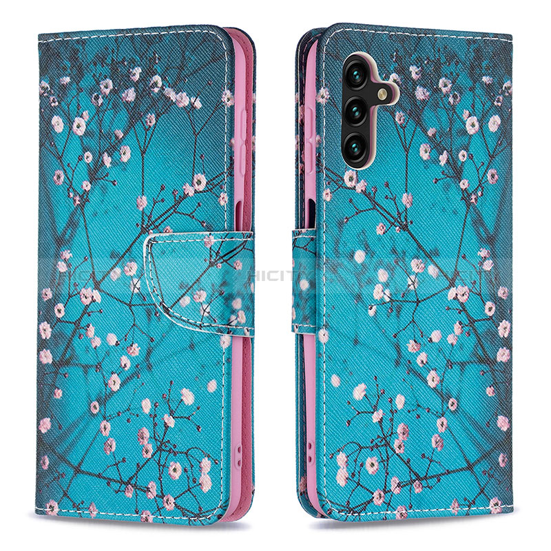 Handytasche Stand Schutzhülle Flip Leder Hülle Modisch Muster B01F für Samsung Galaxy A04s Cyan Plus