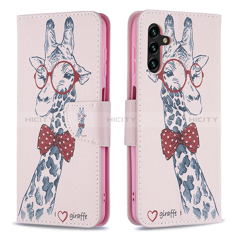 Handytasche Stand Schutzhülle Flip Leder Hülle Modisch Muster B01F für Samsung Galaxy A04s Rosa Plus