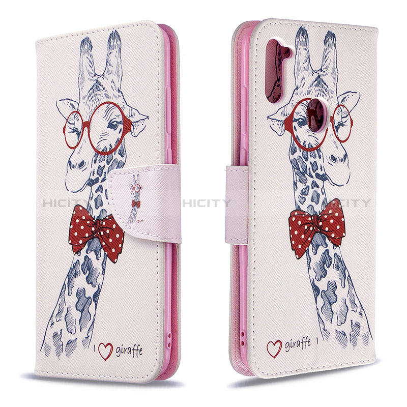 Handytasche Stand Schutzhülle Flip Leder Hülle Modisch Muster B01F für Samsung Galaxy A11 Rosa