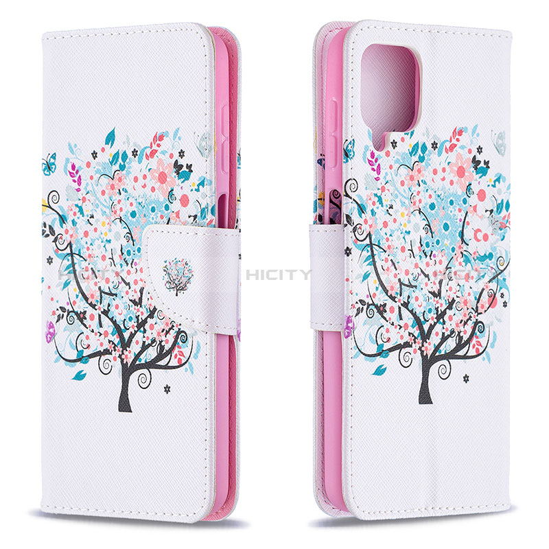 Handytasche Stand Schutzhülle Flip Leder Hülle Modisch Muster B01F für Samsung Galaxy A12 Nacho Weiß Plus