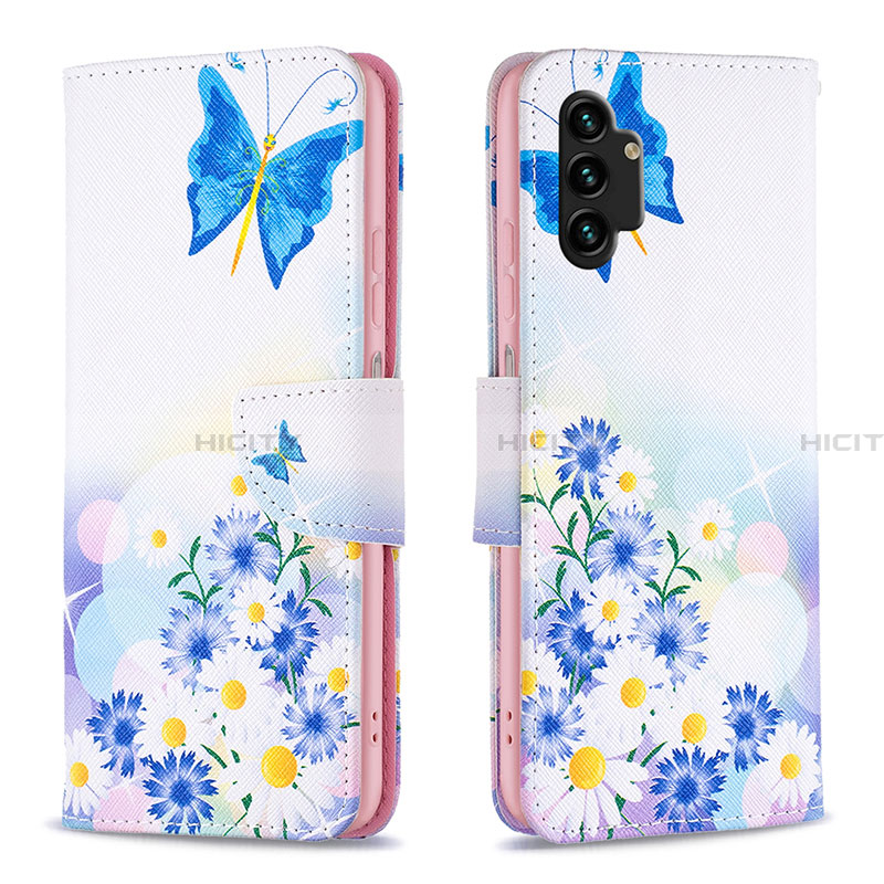 Handytasche Stand Schutzhülle Flip Leder Hülle Modisch Muster B01F für Samsung Galaxy A13 4G Blau