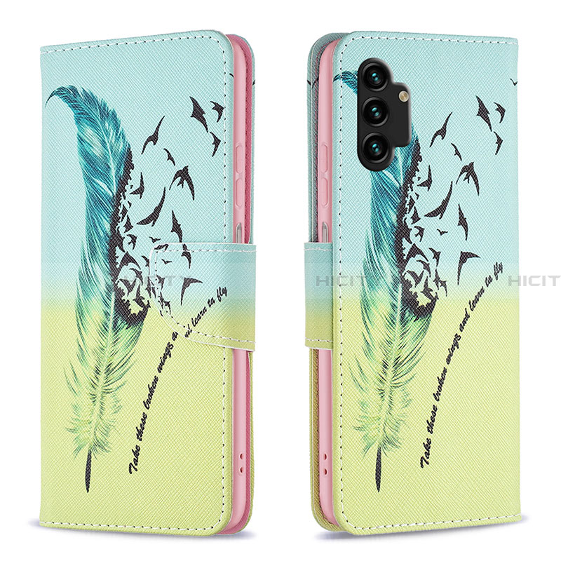 Handytasche Stand Schutzhülle Flip Leder Hülle Modisch Muster B01F für Samsung Galaxy A13 4G Minzgrün Plus