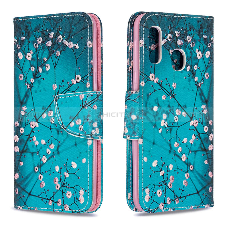 Handytasche Stand Schutzhülle Flip Leder Hülle Modisch Muster B01F für Samsung Galaxy A20e Cyan