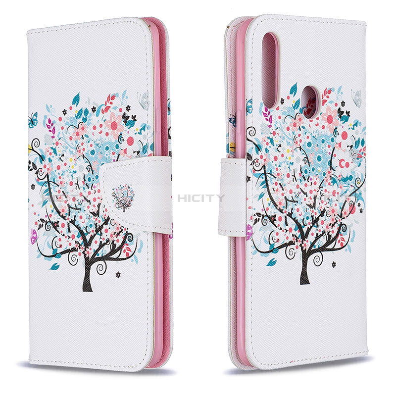 Handytasche Stand Schutzhülle Flip Leder Hülle Modisch Muster B01F für Samsung Galaxy A20s Weiß