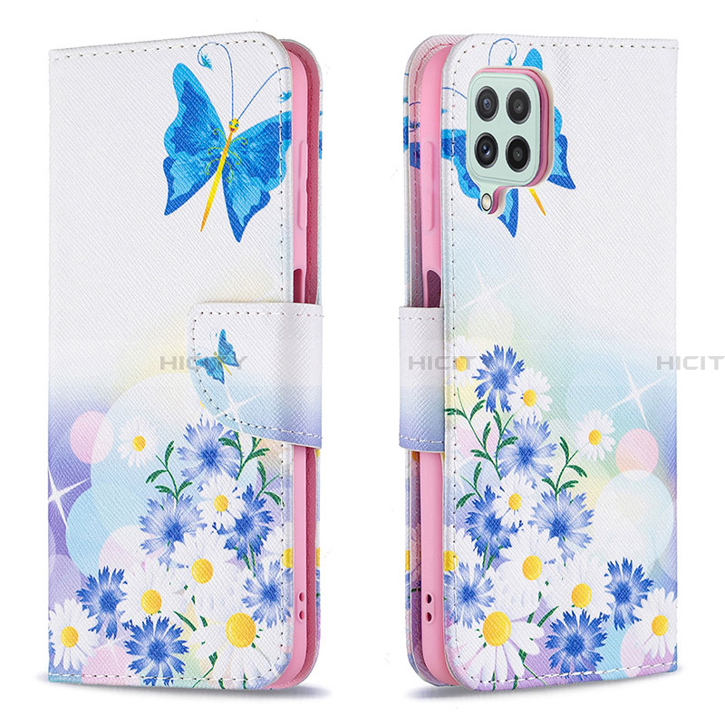 Handytasche Stand Schutzhülle Flip Leder Hülle Modisch Muster B01F für Samsung Galaxy A22 4G Blau Plus