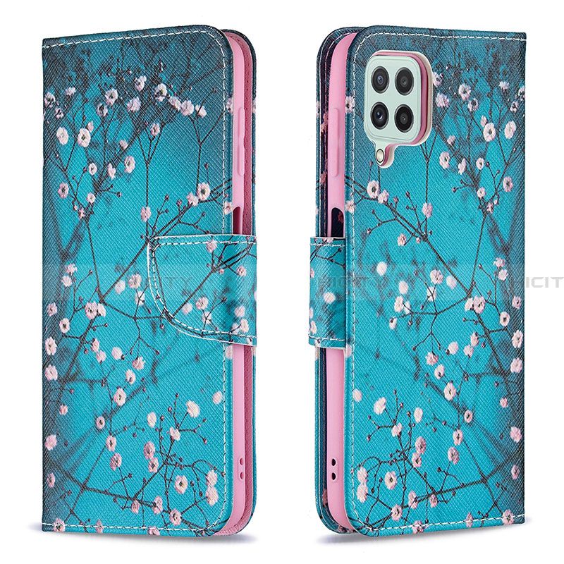 Handytasche Stand Schutzhülle Flip Leder Hülle Modisch Muster B01F für Samsung Galaxy A22 4G Cyan Plus