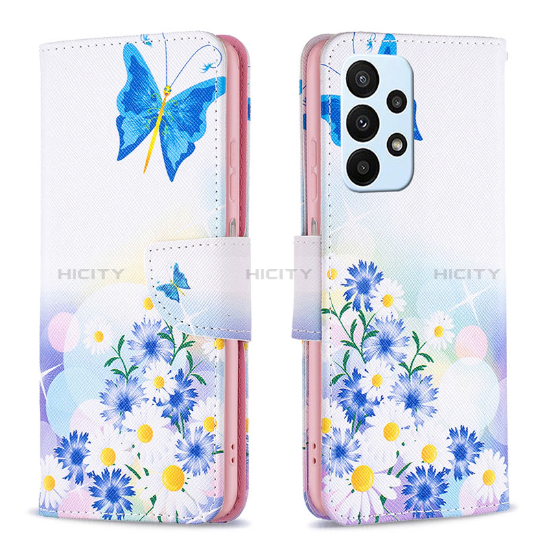 Handytasche Stand Schutzhülle Flip Leder Hülle Modisch Muster B01F für Samsung Galaxy A23 5G Blau Plus