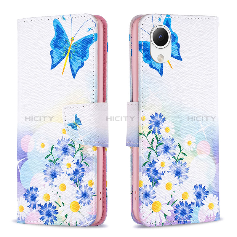 Handytasche Stand Schutzhülle Flip Leder Hülle Modisch Muster B01F für Samsung Galaxy A23e 5G Blau