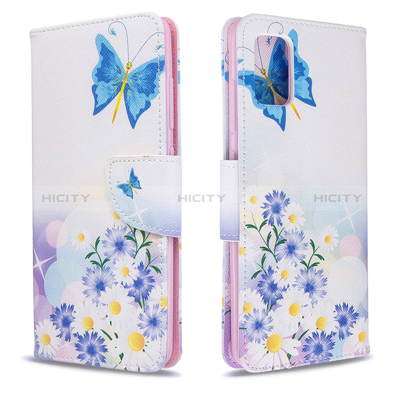 Handytasche Stand Schutzhülle Flip Leder Hülle Modisch Muster B01F für Samsung Galaxy A51 4G Blau