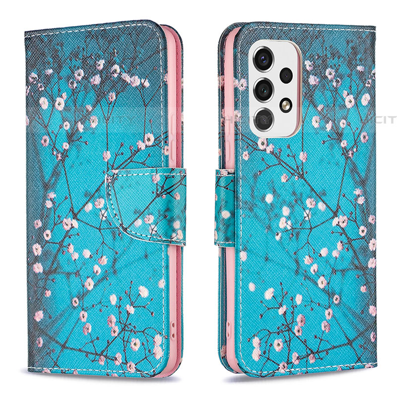 Handytasche Stand Schutzhülle Flip Leder Hülle Modisch Muster B01F für Samsung Galaxy A53 5G Cyan