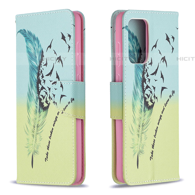 Handytasche Stand Schutzhülle Flip Leder Hülle Modisch Muster B01F für Samsung Galaxy A72 4G Minzgrün