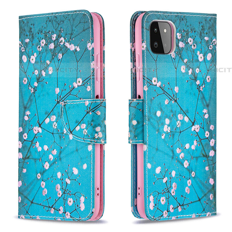 Handytasche Stand Schutzhülle Flip Leder Hülle Modisch Muster B01F für Samsung Galaxy F42 5G Cyan