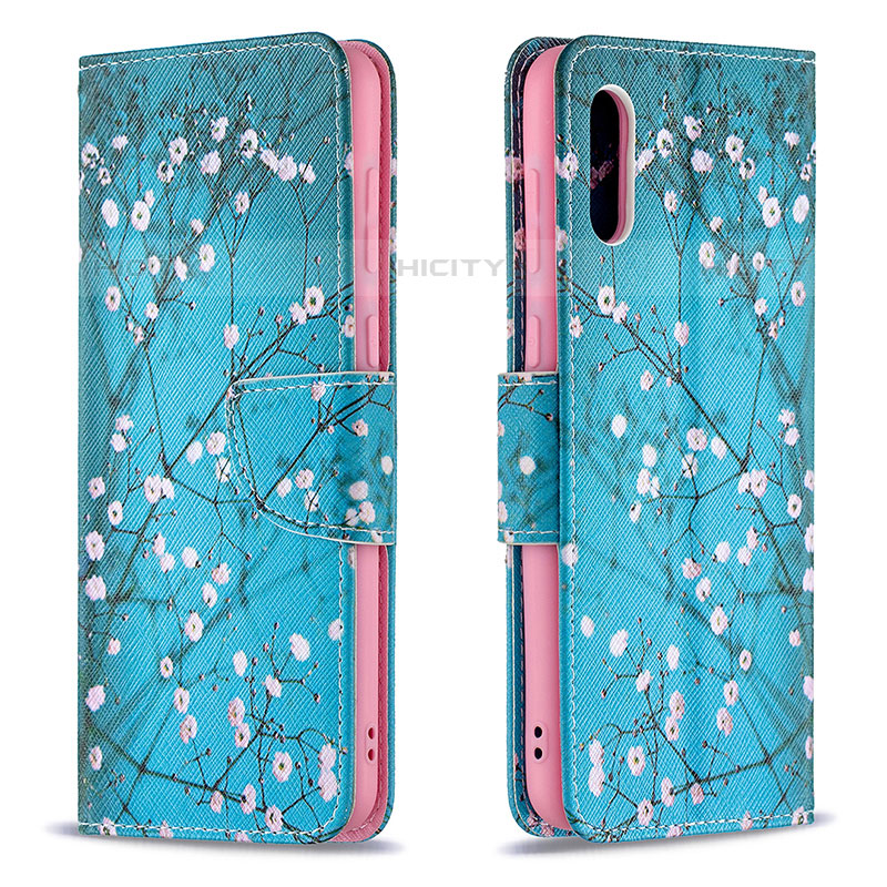 Handytasche Stand Schutzhülle Flip Leder Hülle Modisch Muster B01F für Samsung Galaxy M02 Cyan