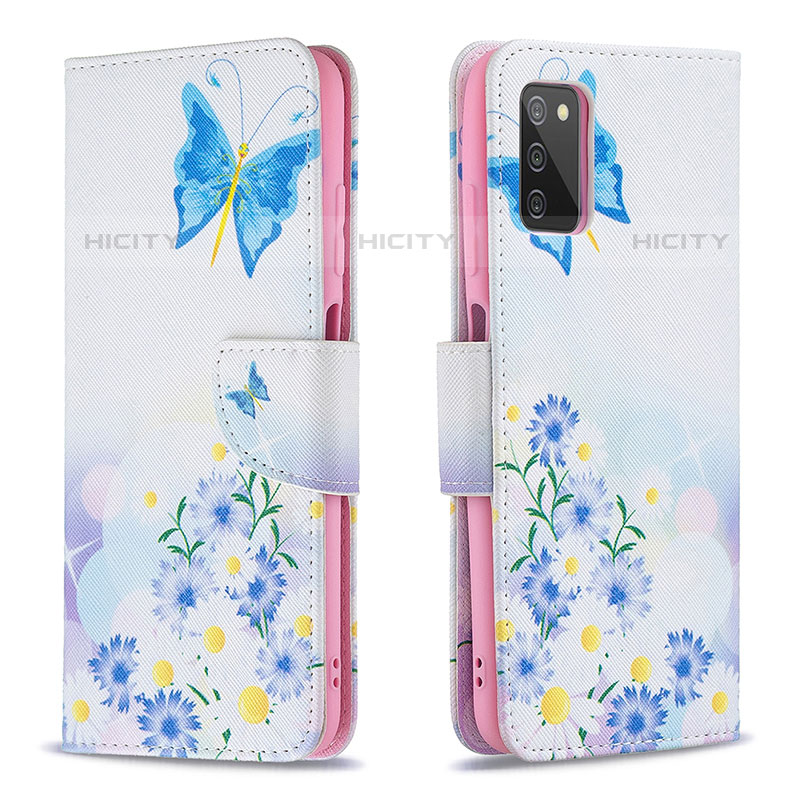 Handytasche Stand Schutzhülle Flip Leder Hülle Modisch Muster B01F für Samsung Galaxy M02s Blau