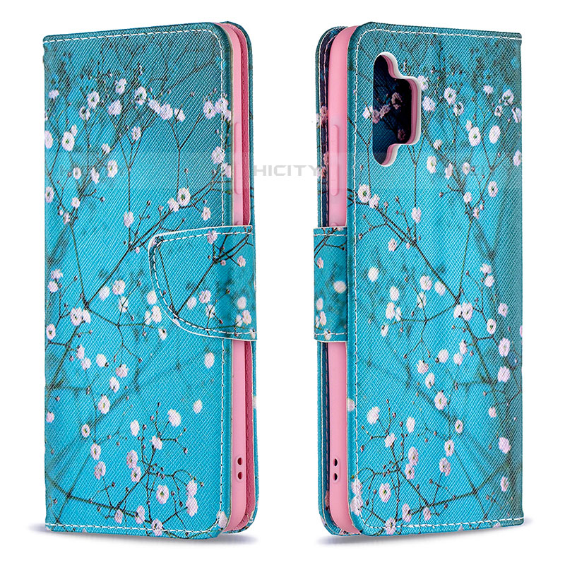 Handytasche Stand Schutzhülle Flip Leder Hülle Modisch Muster B01F für Samsung Galaxy M32 5G Cyan