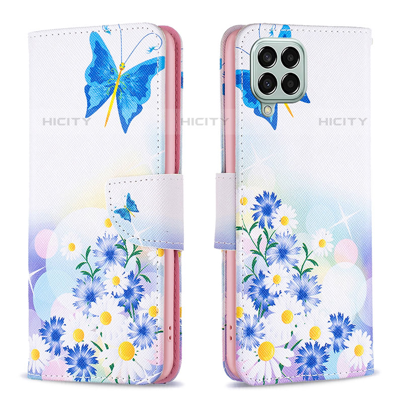 Handytasche Stand Schutzhülle Flip Leder Hülle Modisch Muster B01F für Samsung Galaxy M33 5G Blau