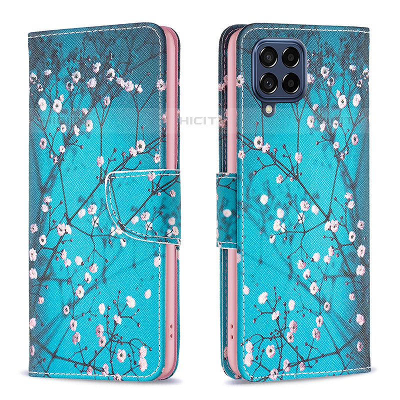 Handytasche Stand Schutzhülle Flip Leder Hülle Modisch Muster B01F für Samsung Galaxy M53 5G Cyan