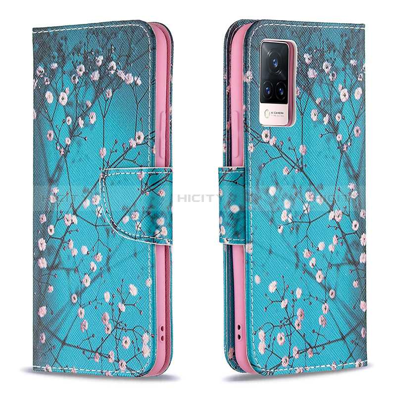 Handytasche Stand Schutzhülle Flip Leder Hülle Modisch Muster B01F für Vivo V21 5G Cyan