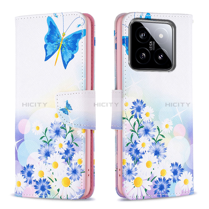 Handytasche Stand Schutzhülle Flip Leder Hülle Modisch Muster B01F für Xiaomi Mi 14 5G Blau