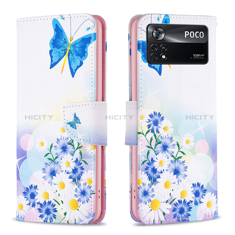 Handytasche Stand Schutzhülle Flip Leder Hülle Modisch Muster B01F für Xiaomi Poco X4 Pro 5G Blau Plus