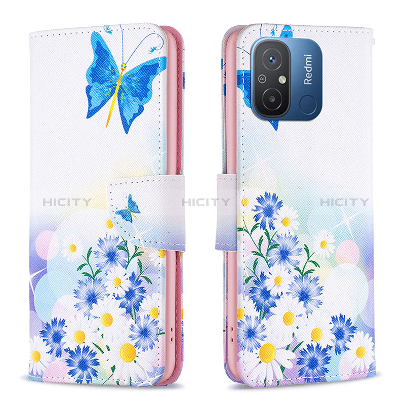 Handytasche Stand Schutzhülle Flip Leder Hülle Modisch Muster B01F für Xiaomi Redmi 12C 4G Blau