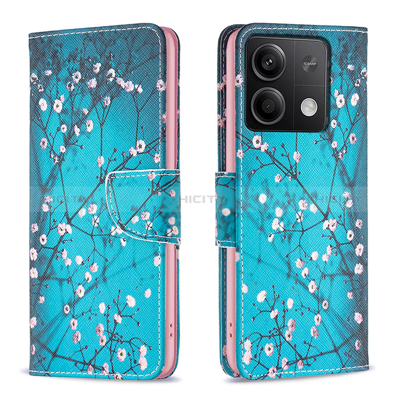 Handytasche Stand Schutzhülle Flip Leder Hülle Modisch Muster B01F für Xiaomi Redmi Note 13 5G Cyan