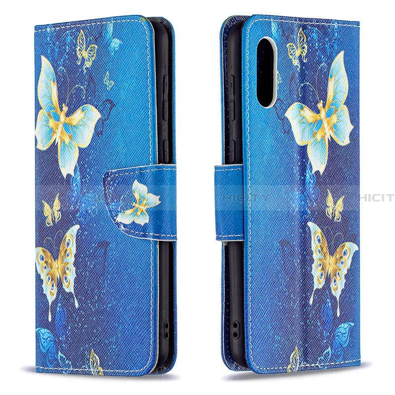 Handytasche Stand Schutzhülle Flip Leder Hülle Modisch Muster B03F für Samsung Galaxy A02 Hellblau Plus