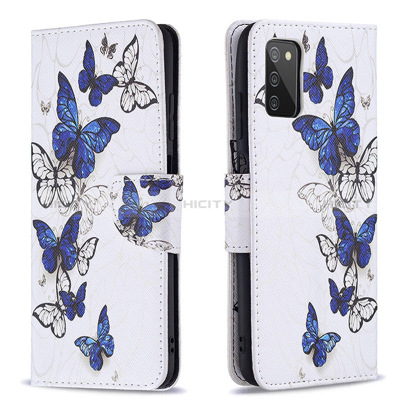 Handytasche Stand Schutzhülle Flip Leder Hülle Modisch Muster B03F für Samsung Galaxy A02s Blau Plus