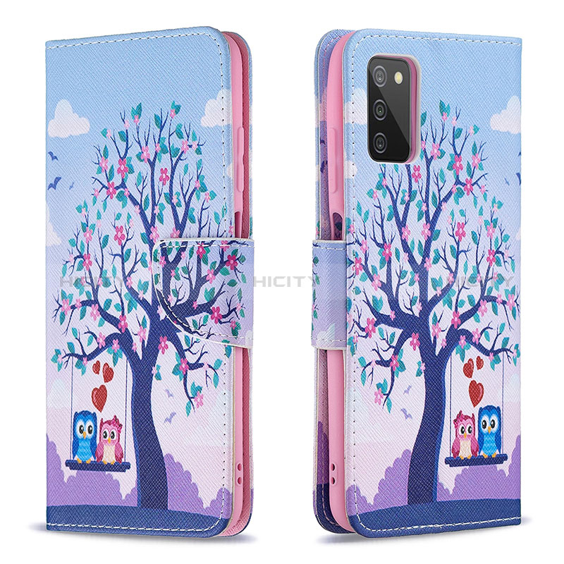 Handytasche Stand Schutzhülle Flip Leder Hülle Modisch Muster B03F für Samsung Galaxy A02s Helles Lila Plus