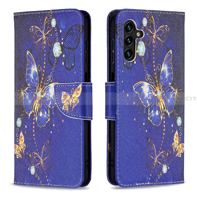 Handytasche Stand Schutzhülle Flip Leder Hülle Modisch Muster B03F für Samsung Galaxy A13 5G Königs Blau