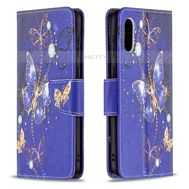 Handytasche Stand Schutzhülle Flip Leder Hülle Modisch Muster B03F für Samsung Galaxy M02 Königs Blau