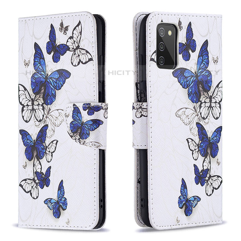 Handytasche Stand Schutzhülle Flip Leder Hülle Modisch Muster B03F für Samsung Galaxy M02s Blau Plus