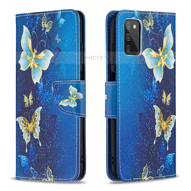 Handytasche Stand Schutzhülle Flip Leder Hülle Modisch Muster B03F für Samsung Galaxy M02s Hellblau Plus