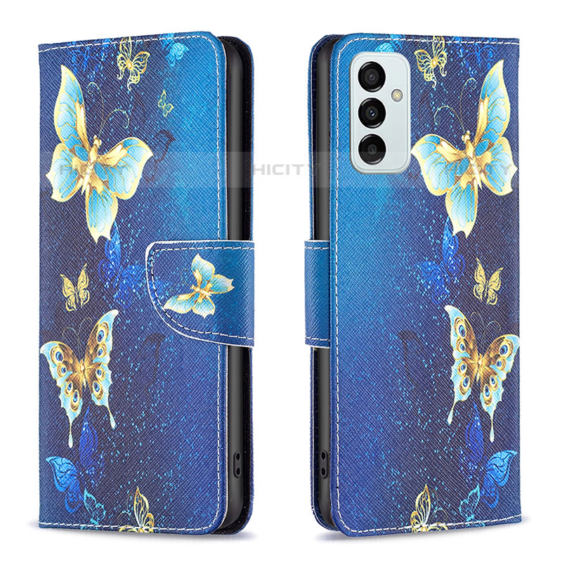 Handytasche Stand Schutzhülle Flip Leder Hülle Modisch Muster B03F für Samsung Galaxy M23 5G Hellblau