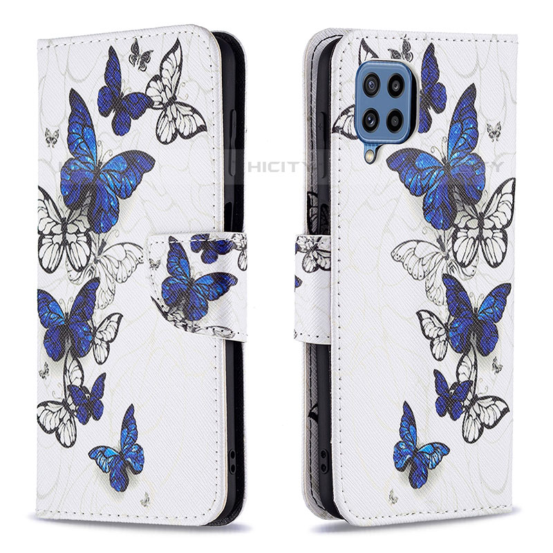 Handytasche Stand Schutzhülle Flip Leder Hülle Modisch Muster B03F für Samsung Galaxy M32 4G Blau Plus