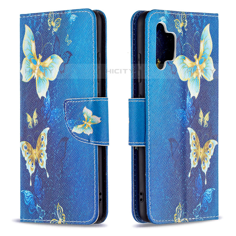 Handytasche Stand Schutzhülle Flip Leder Hülle Modisch Muster B03F für Samsung Galaxy M32 5G Hellblau