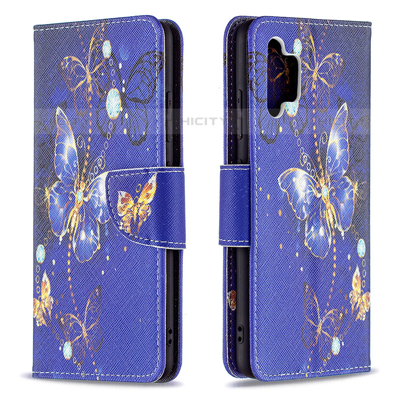 Handytasche Stand Schutzhülle Flip Leder Hülle Modisch Muster B03F für Samsung Galaxy M32 5G Königs Blau