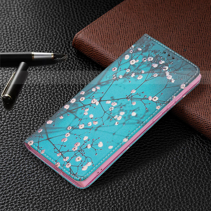 Handytasche Stand Schutzhülle Flip Leder Hülle Modisch Muster B03F für Samsung Galaxy S21 Ultra 5G Cyan