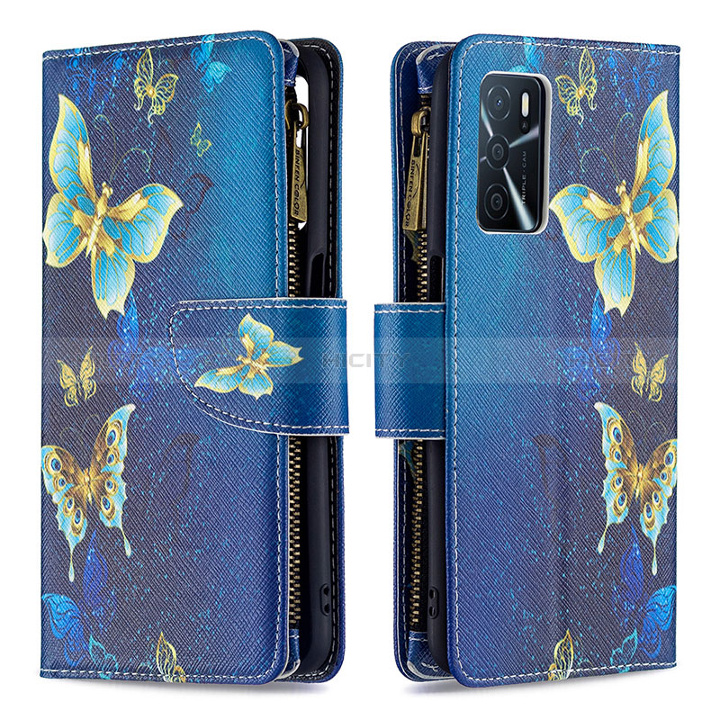 Handytasche Stand Schutzhülle Flip Leder Hülle Modisch Muster B04F für Oppo A16 Blau