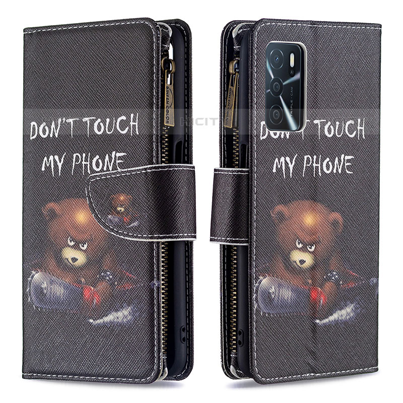 Handytasche Stand Schutzhülle Flip Leder Hülle Modisch Muster B04F für Oppo A16s Dunkelgrau Plus