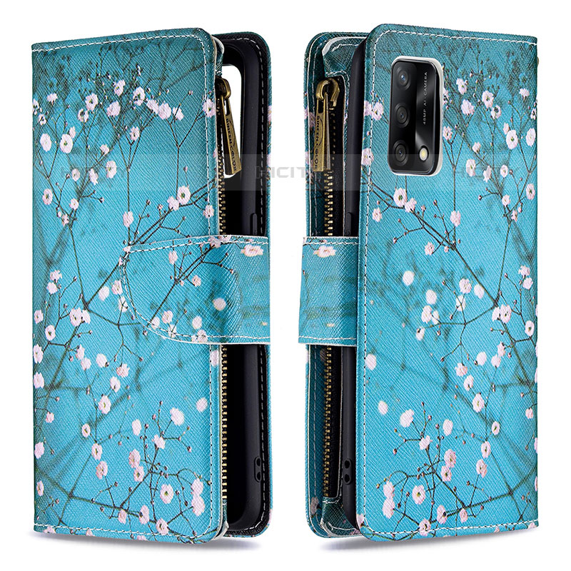 Handytasche Stand Schutzhülle Flip Leder Hülle Modisch Muster B04F für Oppo A74 4G Cyan